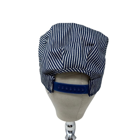 Key Imperial Hickory Stripe Engineer Hat Navy White Cotton Snapback Work Cap - Picture 4 of 6